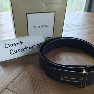 Tom Ford Black & Gold T Belt size 105cm